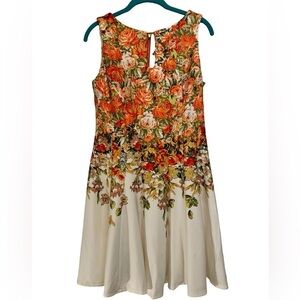 Gabby Skye Sleeveless Pink Orange Rose Floral Flared Dress Size 8
